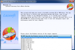 lazesoft media builder select target WinPE boot disk version