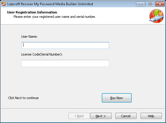 Lazesotft Recover My Password bootable media builder Register Page.