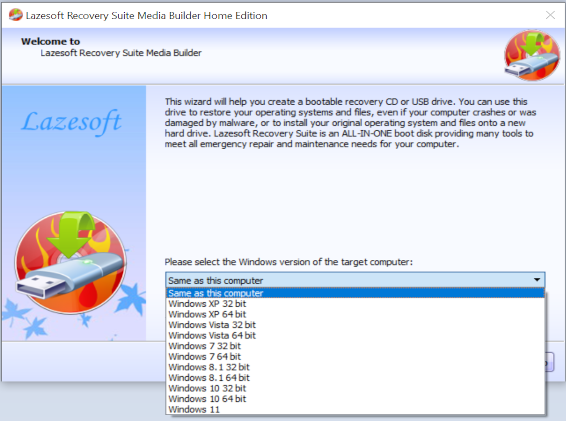 Welcome to Lazesotft Recover My Password bootable media builder.