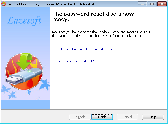Lazesoft Recovery Suite bootable media builder finish page.