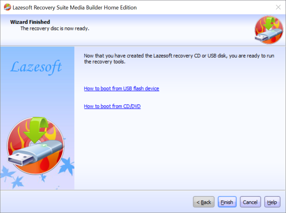 Lazesotft Recovery Suite bootable media builder finish page.