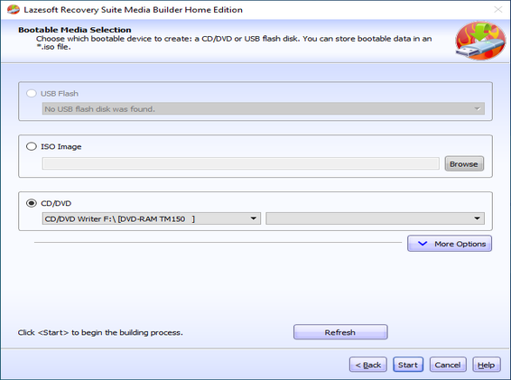 Lazesotft Recovery Suite bootable media builder Select CD/DVD drive.